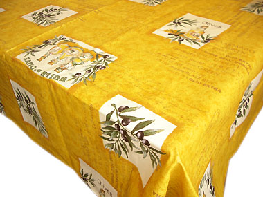 Coated tablecloth (olives Les Baux. mustard yellow)